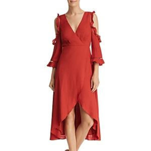 Cold-Shoulder Faux-Wrap High/Low Dress